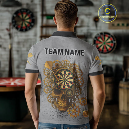 Steampunk Skull & Gold Dart Arrow Funny Darts Shirt For Men - Customizable Name NYN0401