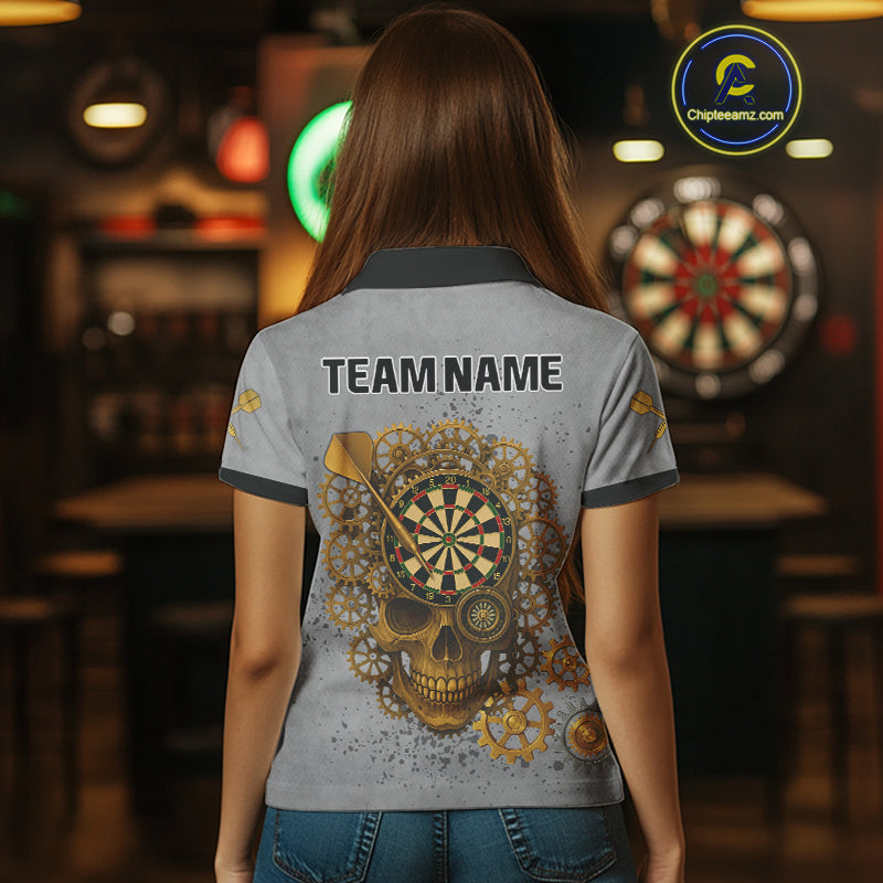 Steampunk Skull & Gold Dart Arrow Funny Darts Shirt For Women - Customizable Name NYN0401