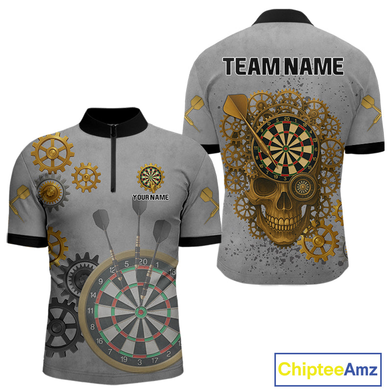 Steampunk Skull & Gold Dart Arrow Funny Darts Shirt For Men - Customizable Name NYN0401
