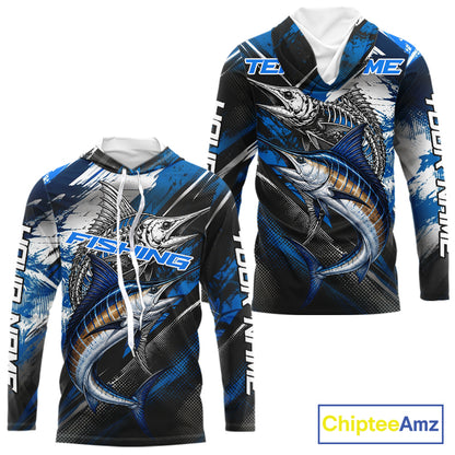 Custom Blue Marlin Fishing Jersey Marlin Skeleton Fishing Tournament Shirt, Saltwater Angler Apparel Gifts NYN4318
