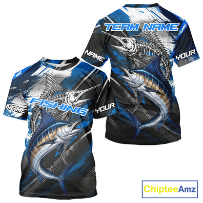 Custom Blue Marlin Fishing Jersey Marlin Skeleton Fishing Tournament Shirt, Saltwater Angler Apparel Gifts NYN4318