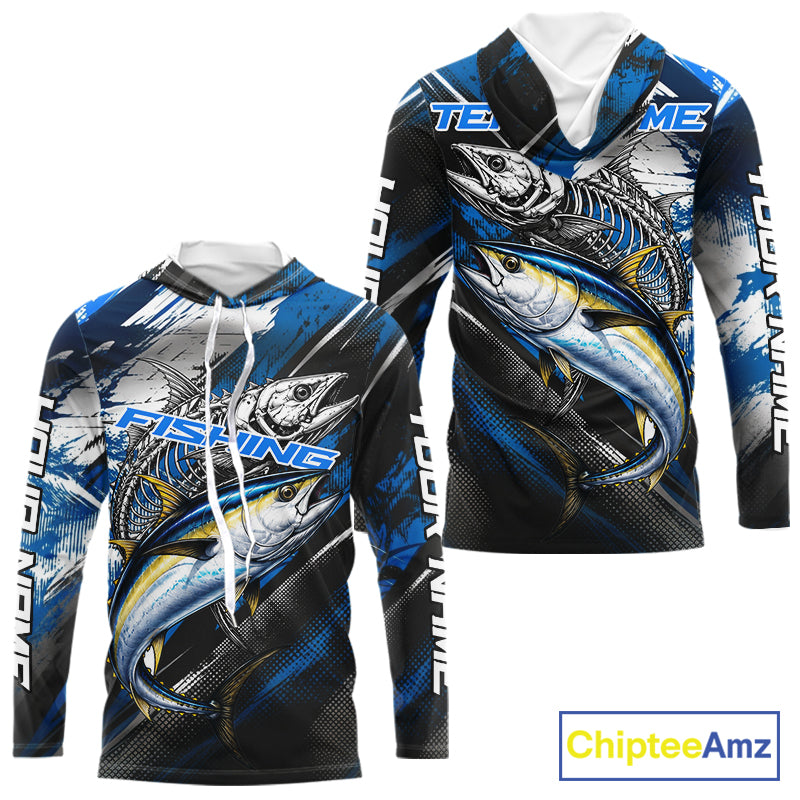 Custom Blue Tuna Fishing Jersey Tuna Skeleton Fishing Tournament Shirt, Saltwater Angler Apparel Gifts NYN4319