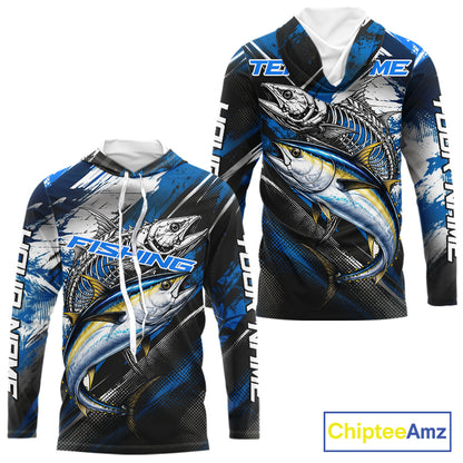 Custom Blue Tuna Fishing Jersey Tuna Skeleton Fishing Tournament Shirt, Saltwater Angler Apparel Gifts NYN4319