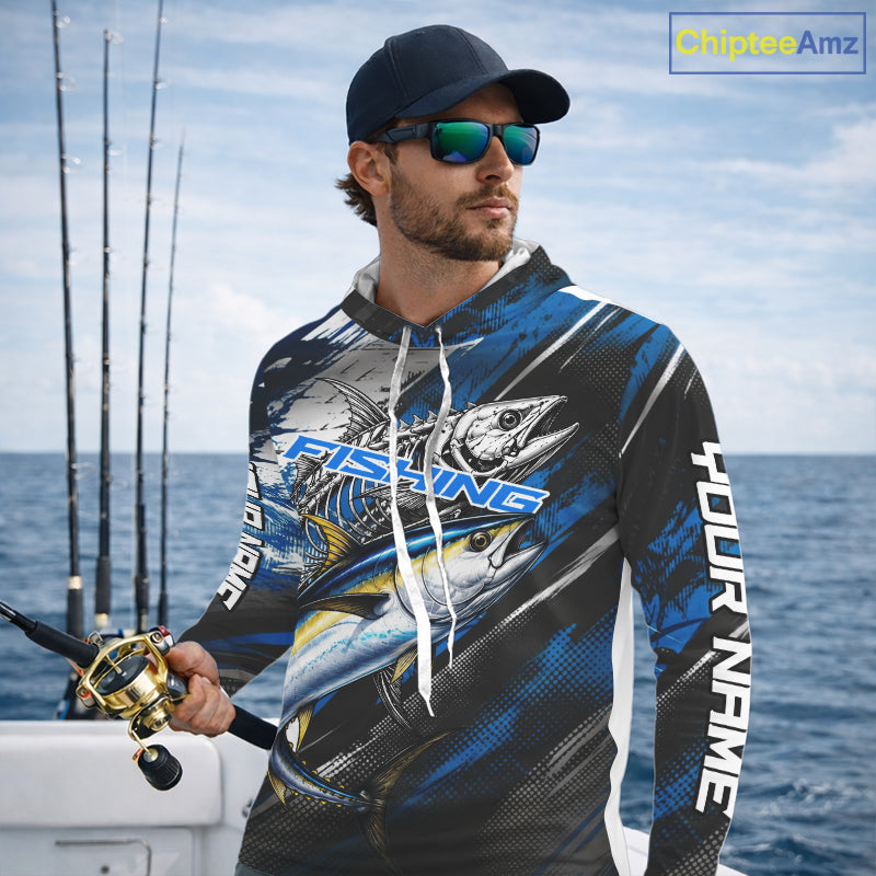 Custom Blue Tuna Fishing Jersey Tuna Skeleton Fishing Tournament Shirt, Saltwater Angler Apparel Gifts NYN4319