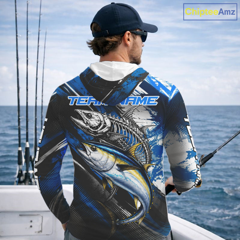 Custom Blue Tuna Fishing Jersey Tuna Skeleton Fishing Tournament Shirt, Saltwater Angler Apparel Gifts NYN4319