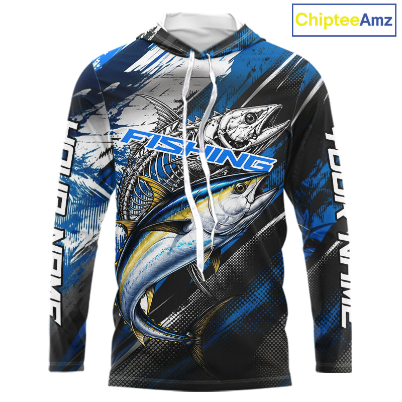 Custom Blue Tuna Fishing Jersey Tuna Skeleton Fishing Tournament Shirt, Saltwater Angler Apparel Gifts NYN4319