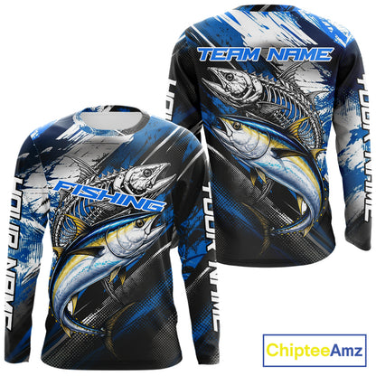 Custom Blue Tuna Fishing Jersey Tuna Skeleton Fishing Tournament Shirt, Saltwater Angler Apparel Gifts NYN4319