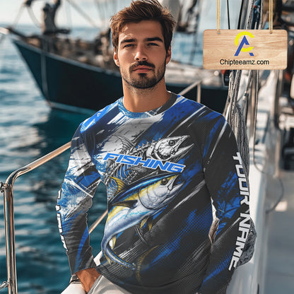 Custom Blue Tuna Fishing Jersey Tuna Skeleton Fishing Tournament Shirt, Saltwater Angler Apparel Gifts NYN4319