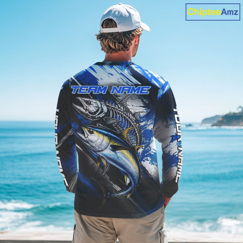 Custom Blue Tuna Fishing Jersey Tuna Skeleton Fishing Tournament Shirt, Saltwater Angler Apparel Gifts NYN4319