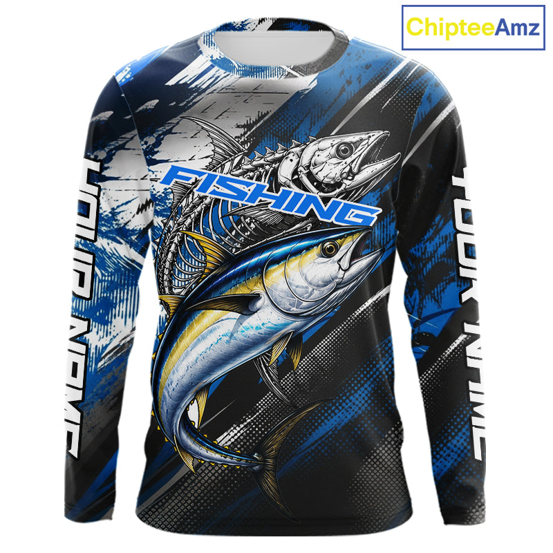 Custom Blue Tuna Fishing Jersey Tuna Skeleton Fishing Tournament Shirt, Saltwater Angler Apparel Gifts NYN4319