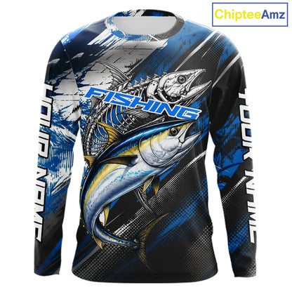 Custom Blue Tuna Fishing Jersey Tuna Skeleton Fishing Tournament Shirt, Saltwater Angler Apparel Gifts NYN4319