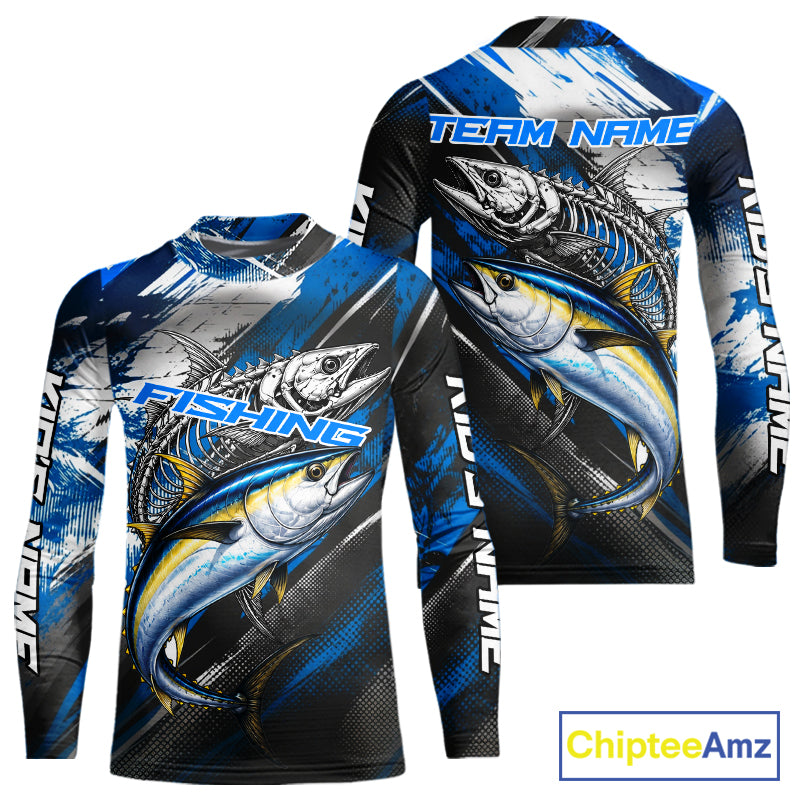 Custom Blue Tuna Fishing Jersey Tuna Skeleton Fishing Tournament Shirt, Saltwater Angler Apparel Gifts NYN4319