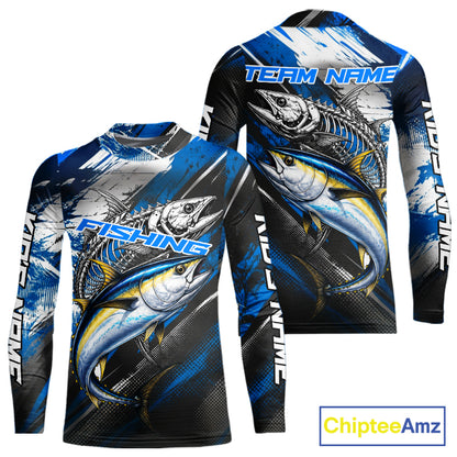 Custom Blue Tuna Fishing Jersey Tuna Skeleton Fishing Tournament Shirt, Saltwater Angler Apparel Gifts NYN4319