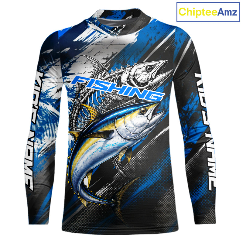 Custom Blue Tuna Fishing Jersey Tuna Skeleton Fishing Tournament Shirt, Saltwater Angler Apparel Gifts NYN4319