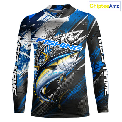 Custom Blue Tuna Fishing Jersey Tuna Skeleton Fishing Tournament Shirt, Saltwater Angler Apparel Gifts NYN4319