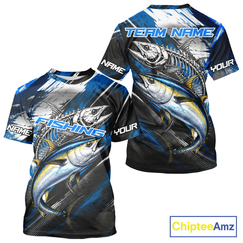 Custom Blue Tuna Fishing Jersey Tuna Skeleton Fishing Tournament Shirt, Saltwater Angler Apparel Gifts NYN4319