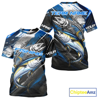 Custom Blue Tuna Fishing Jersey Tuna Skeleton Fishing Tournament Shirt, Saltwater Angler Apparel Gifts NYN4319