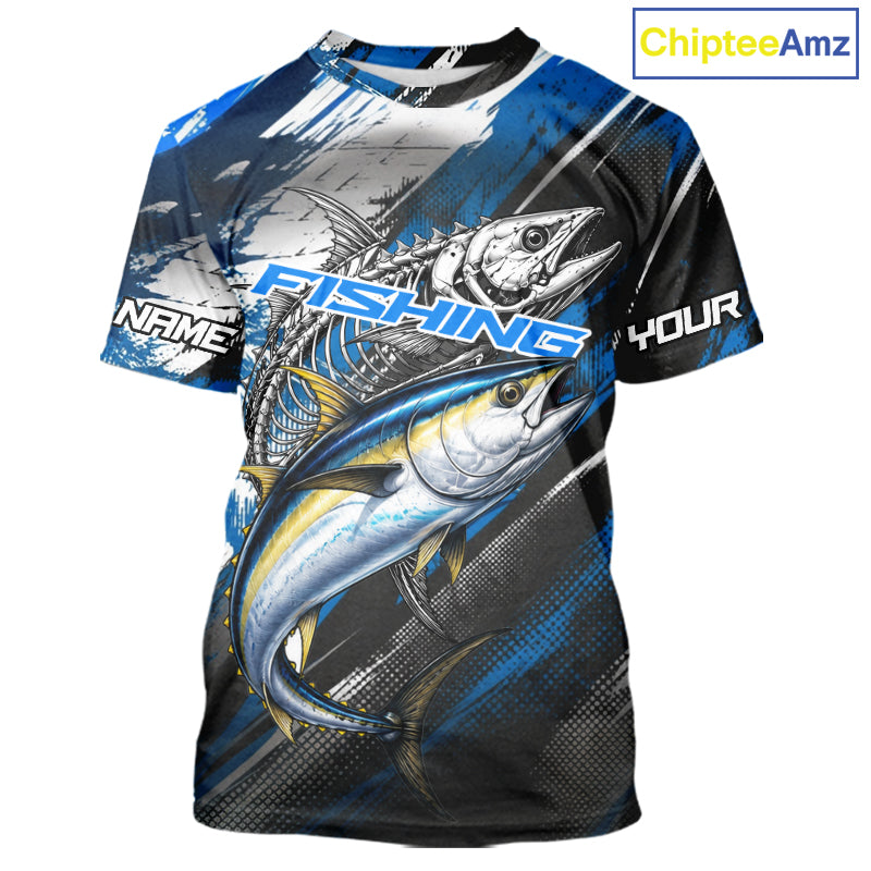 Custom Blue Tuna Fishing Jersey Tuna Skeleton Fishing Tournament Shirt, Saltwater Angler Apparel Gifts NYN4319