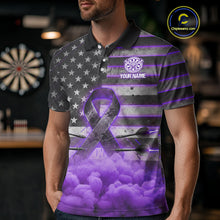 Load image into Gallery viewer, Purple Cloud Ribbon US Flag Dart Arrow Custom Breast Cancer Awareness Darts Men Polo Shirt NYN1816