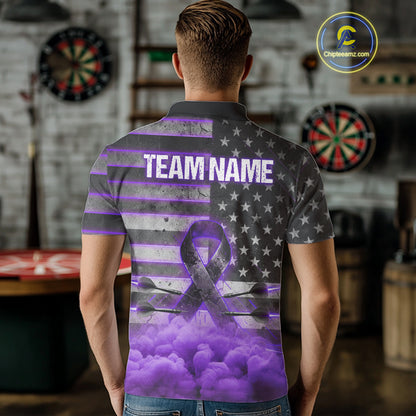 Purple Cloud Ribbon US Flag Dart Arrow Custom Breast Cancer Awareness Darts Men Polo Shirt NYN1816