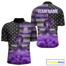 Load image into Gallery viewer, Purple Cloud Ribbon US Flag Dart Arrow Custom Breast Cancer Awareness Darts Men Quarter-Zip Shirt NYN1816