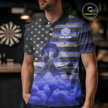 Load image into Gallery viewer, Blue Cloud Ribbon US Flag Dart Arrow Custom Breast Cancer Awareness Darts Men Polo Shirt NYN1817