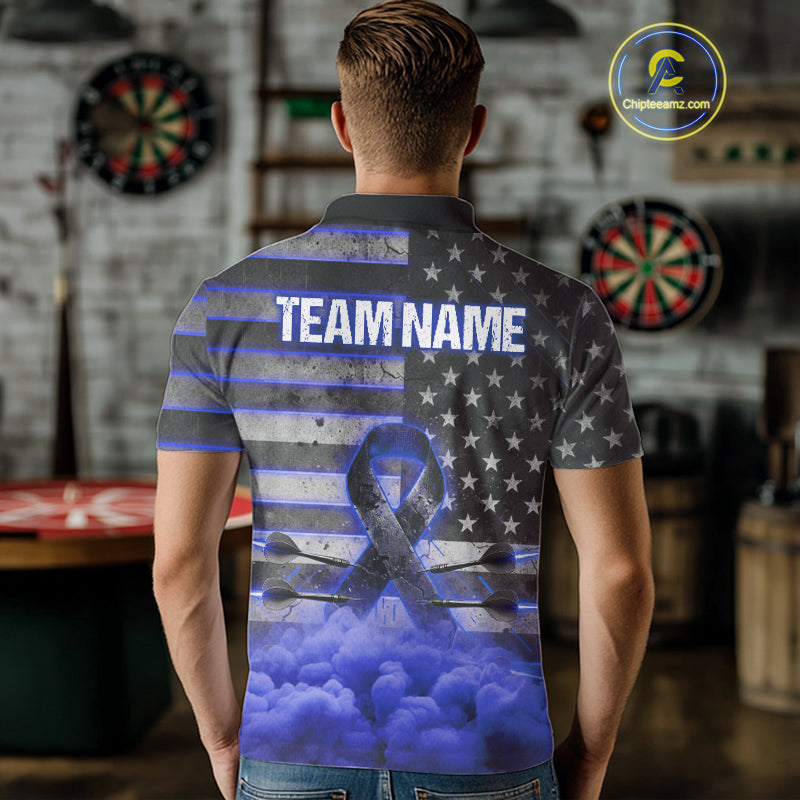 Blue Cloud Ribbon US Flag Dart Arrow Custom Breast Cancer Awareness Darts Men Polo Shirt NYN1817