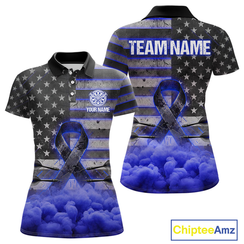 Blue Cloud Ribbon US Flag Dart Arrow Custom Breast Cancer Awareness Darts Women Polo Shirt NYN1817