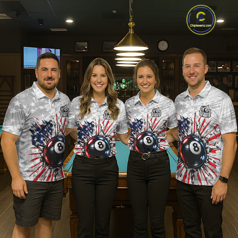 Grunge American Flag 8 Ball Billiards Shirt For Women Custom Team Pool Patriotic Billiard Cue Apparel NYN5067