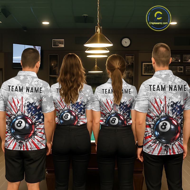 Grunge American Flag 8 Ball Billiards Shirt For Women Custom Team Pool Patriotic Billiard Cue Apparel NYN5067