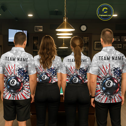 Grunge American Flag 8 Ball Billiards Shirt For Women Custom Team Pool Patriotic Billiard Cue Apparel NYN5067