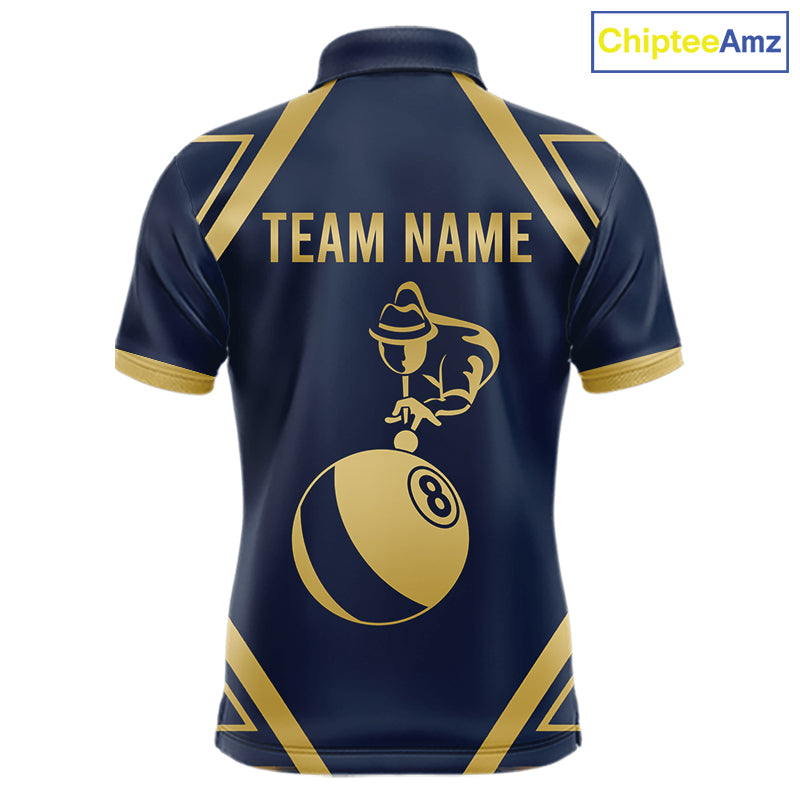 Navy Gold 8 Ball Billiard Polo 1/4-Zip For Men Personalized Pool Jersey Billiard Pool Team Apparel NYN5081