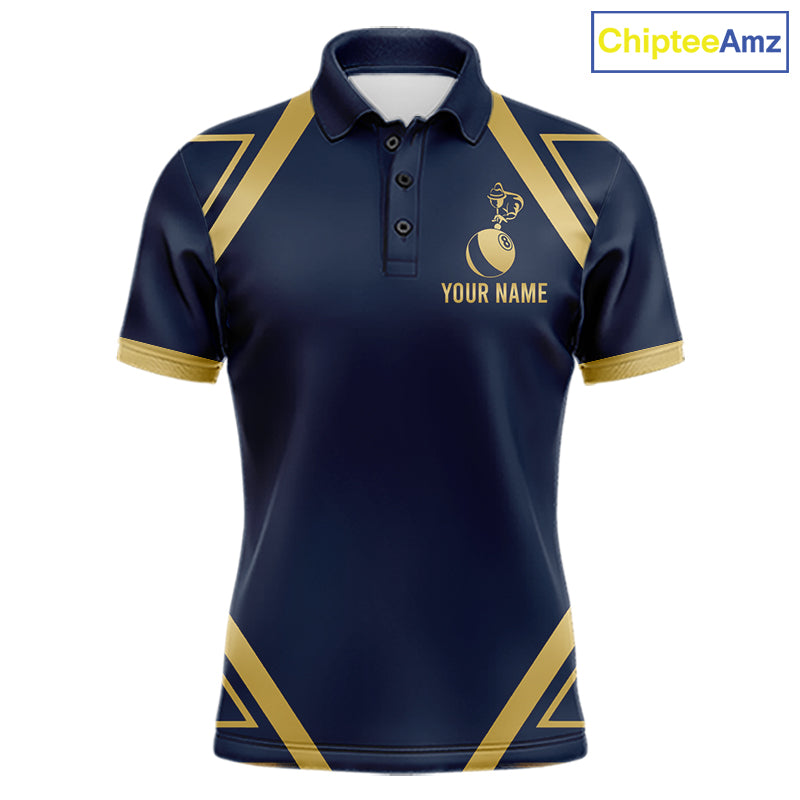 Navy Gold 8 Ball Billiard Polo 1/4-Zip For Men Personalized Pool Jersey Billiard Pool Team Apparel NYN5081