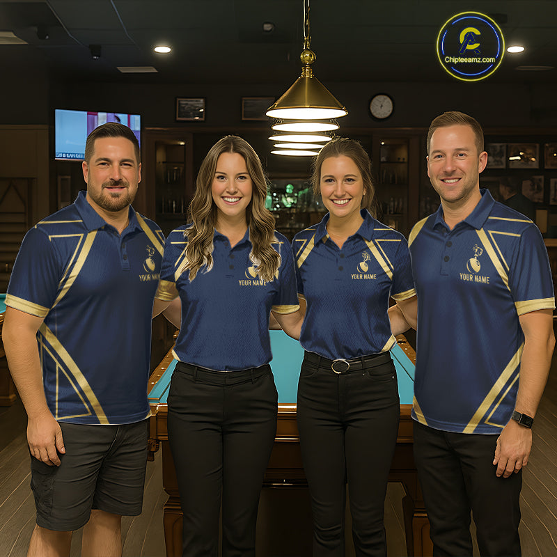 Navy Gold 8 Ball Billiard Polo 1/4-Zip For Men Personalized Pool Jersey Billiard Pool Team Apparel NYN5081