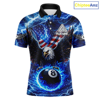 US Flag Eagle Thunder Blue Pool 8 Ball Men Billiard Shirt Custom Patriotic Billiard Team Attire NYN2604