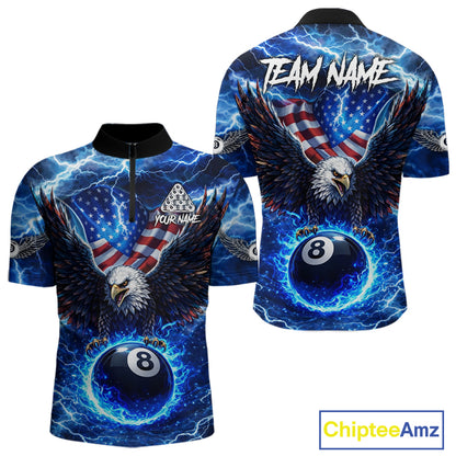 US Flag Eagle Thunder Blue Pool 8 Ball Men Billiard Shirt Custom Patriotic Billiard Team Attire NYN2604