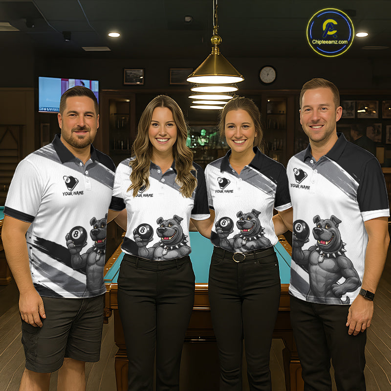 Grey And White Paint Funny Bulldog 8 Ball Billiard Pool Shirt For Men Custom Billiard Team Appeal NYN2765