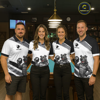 Grey And White Paint Funny Bulldog 8 Ball Billiard Pool Shirt For Men Custom Billiard Team Appeal NYN2765