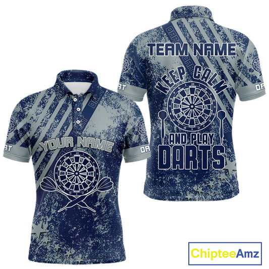Keep Clam And Plays Dart Custom Blue Grunge Dart Shirts For Men, Dart Team Jerseys NYN0065
