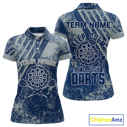 Kepp Clam And Plays Dart Custom Blue Grunge Dart Shirts For Women, Dart Team Jerseys NYN0065