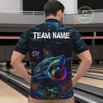 Funny Shark Ocean Neon Bowling  Jerseys For Men Custom Colorful Bowling Shirts Team Attire NYN3169