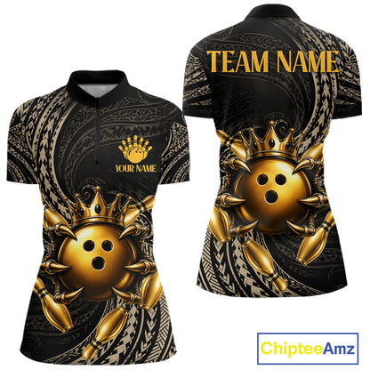 Black And Gold Crown Bowling Ball & Pin Jerseys For Women Custom Claws Skull Bowling Team Attire NYN3170
