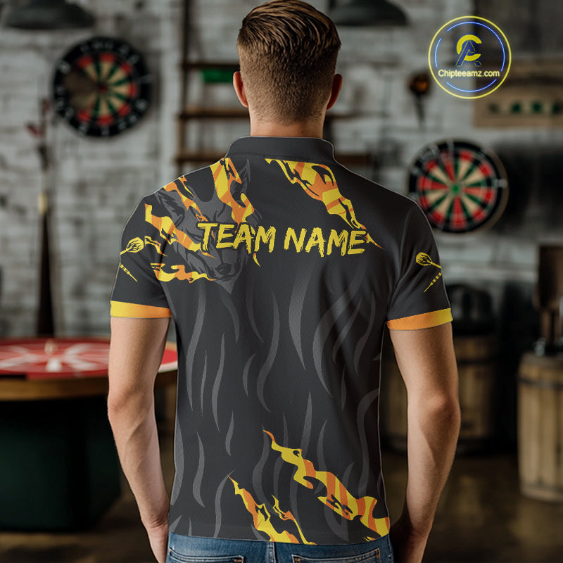 Orange Ferocious Wolf Dart Arrow Funny Darts Shirt For Men - Customizable Name NYN0406