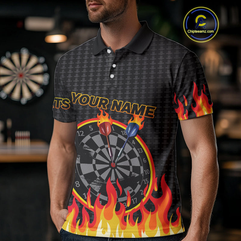 Fire Dart Arrows & Flaming Pattern Darts Shirt For Men - Customizable Name & Team NYN0409