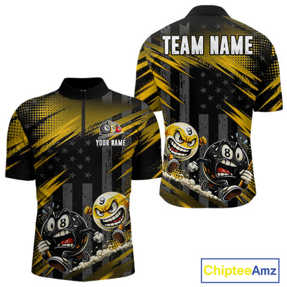 Yellow Neon Men's Quarter-Zip Pool Shirt, Personalized League Billiard Jersey