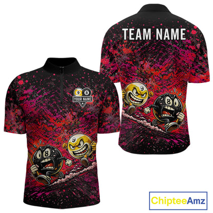 Pink Red Splatter Men's Quarter-Zip Billiard Shirt, Custom Team Apparel