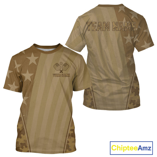 Custom Brown Camouflage Patriotic Pickleball T-Shirt For Men Outfit Pickleball Gifts NYN1295