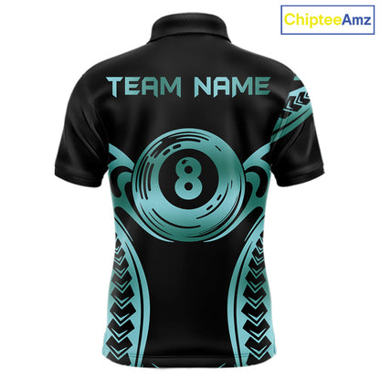 Personalized Black & Teal Tribal Pattern 8 Ball Pool Billiard Shirts For Men Billiard Attire Gifts NYN4335