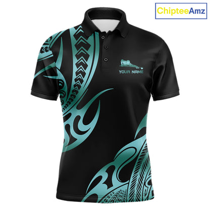Personalized Black & Teal Tribal Pattern 8 Ball Pool Billiard Shirts For Men Billiard Attire Gifts NYN4335