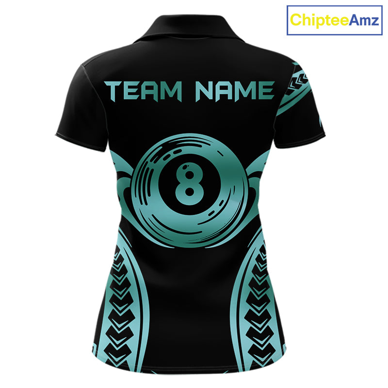 Personalized Black & Teal Tribal Pattern 8 Ball Pool Billiard Shirts For Women Billiard Attire Gifts NYN4335